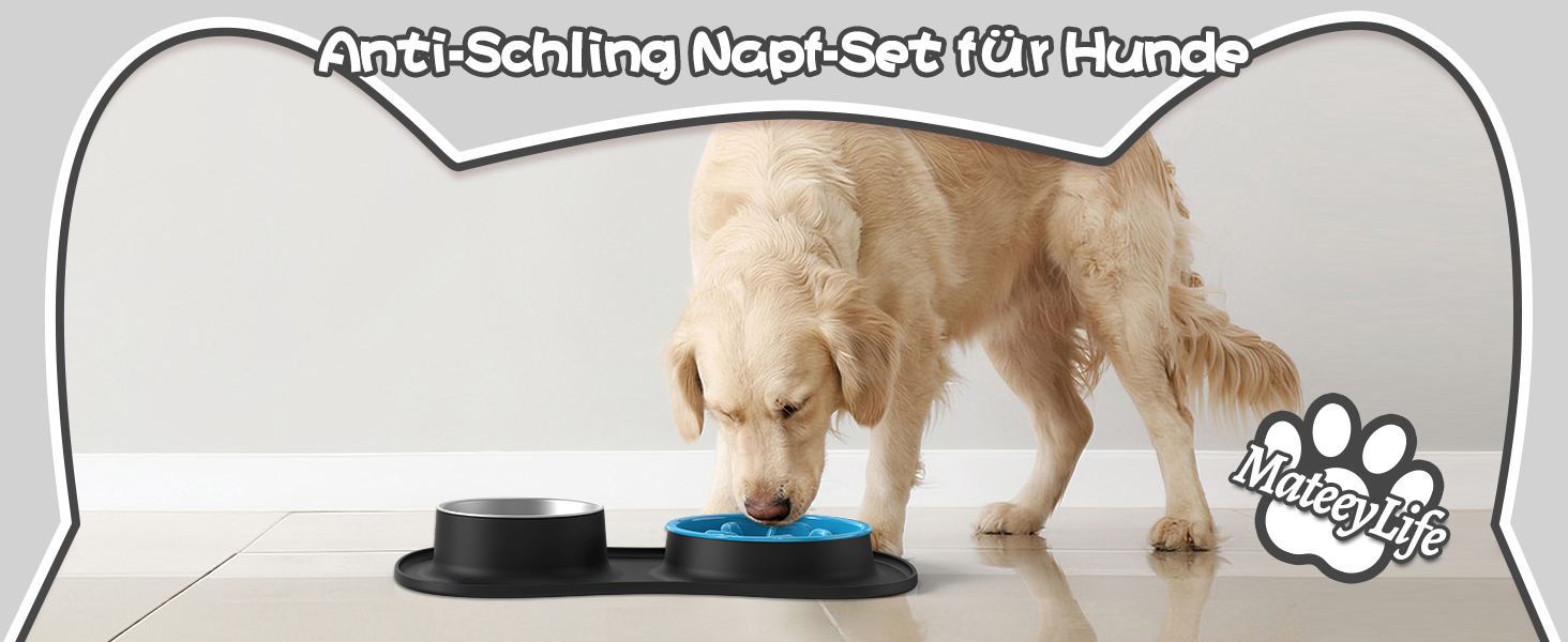 Набір мисок для собак MateeyLife 3-в-1: миска для їжі протиковзаюча, миска для води з нержавіючої сталі та силіконова підставка. Підходить для собак, котів та цуценят різних порід. Чорний колір.