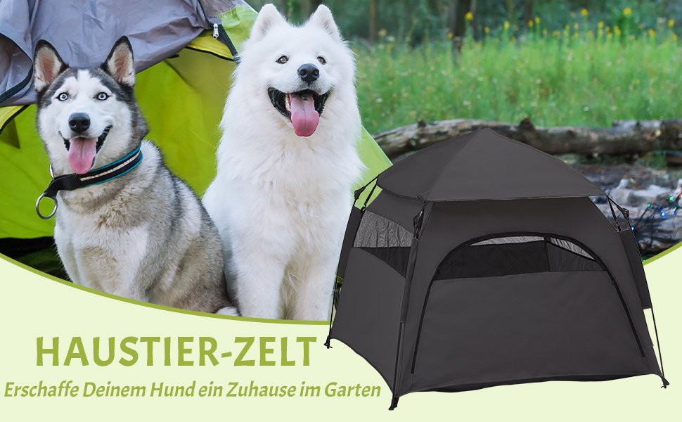 Палатка для собак PawHut - собачий домік, хатинка для котів на вулицю з сіткою, намет-тіпі для собак з сумкою, сонцезахисний дах для двору, вітальні, темно-сірий