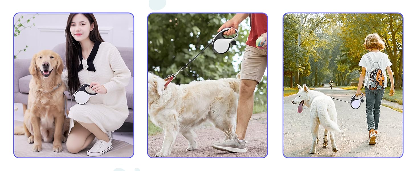 Рулетка для собак Zenova Pets 5м з тримачем для відходів, нейлоновий поводок 360°, антиковзний руків'я та кнопка швидкого гальмування. Підходить для собак великих, середніх та малих порід до 30 кг