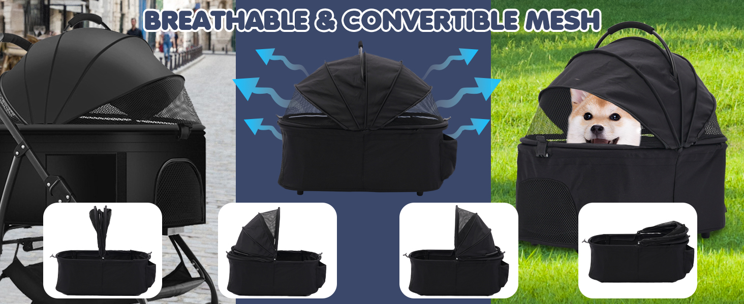 Візок для собак Siairo 3-в-1, чорний: візок, переноска, автокрісло, до 20 кг