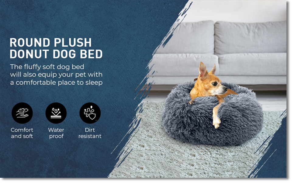 Кругле плюшеве ліжко для собак та котів Fur & Bone, 60 см, темно-сірий, самонагріваючеся, з водонепроникною основою
