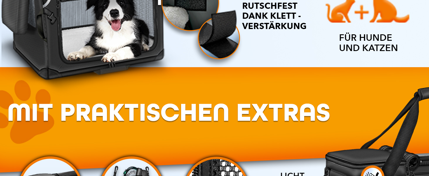 Транспортна переноска для собак та котів TRESKO® S (50x34x34 см) | Складана переноска з підкладкою, лопаткою та світловідбивачами | Для собак та котів | Navyblau