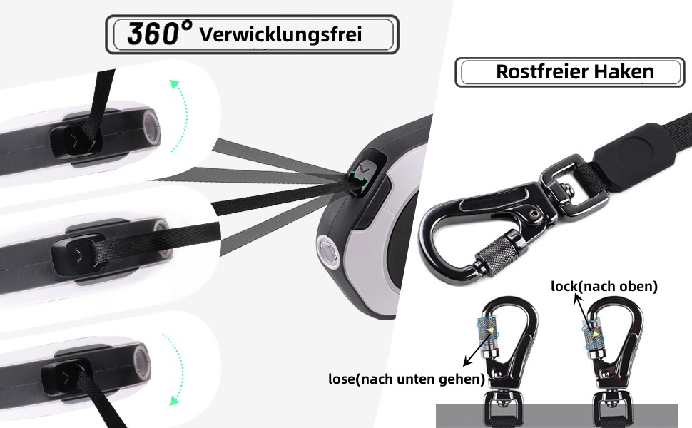 Розтягувана собача поводок з LED-підсвіткою, гальмом та системою швидкого розблокування, 5м, нейлон, до 40кг