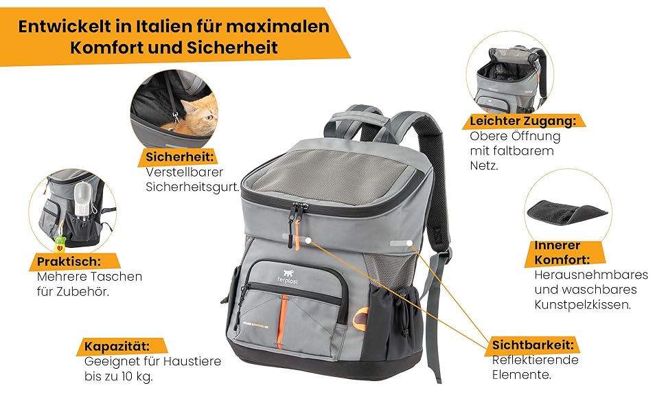 Рюкзак для собак та котів Ferplast Voyager M-L, чорний, до 10 кг, 29 x 21 x 36 см