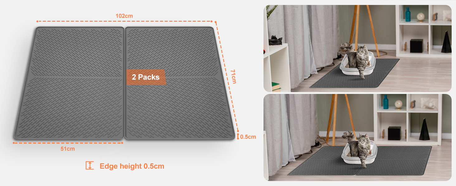 Килимок для котячого туалету Odoland, 2 шт., 71 x 51 см, сірий, силіконовий, вологостійкий