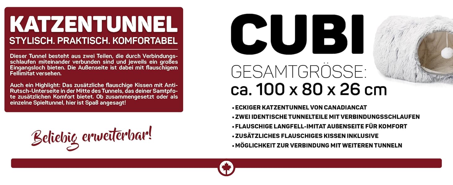 Канадський кіт | Преміум тунель для котів CUBI, XXL тунель з місцем для сну, з м'яким лежаком, для великих котів, 100 x 80 x 26 см (Сірий)