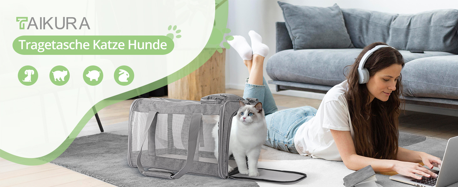 Транспортна сумка для котів та собак середнього розміру TAIKURA, складана переноска для тварин, дихаюча та миюча, з плечовим ременем, 44x31x31 см