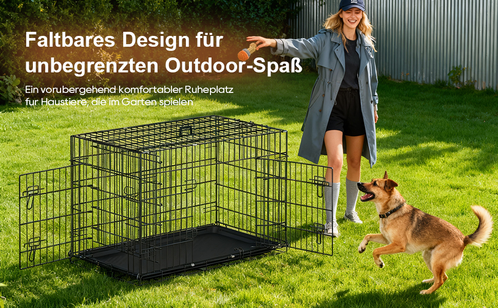 Клітка для собак BestOffice, розкладний, з 2 дверцятами, висувний піддон, ручка, переноска для собак, 61x42x48 см, S, чорна