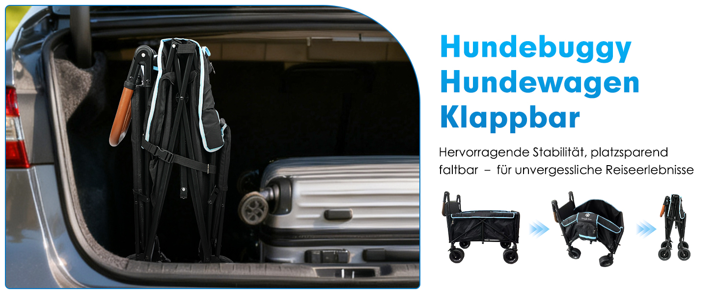 Візок для собак Snagle Paw з дверцятами та рампою, великий, розкладний, для собак середніх та великих порід, регульована ручка та гальма, 4 колеса для прогулянок, бігу, подорожей, до 90 кг (Чорний/Синій)