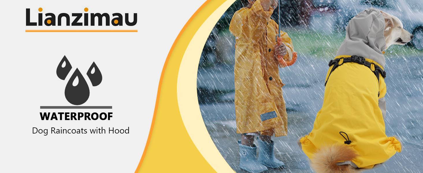 Водонепроникний дощовик для собак Lianzimau з прозорою капузоном. Відбиваючий дощовик для собак з ніжками для маленьких, середніх та великих собак. Жовтий, XXL