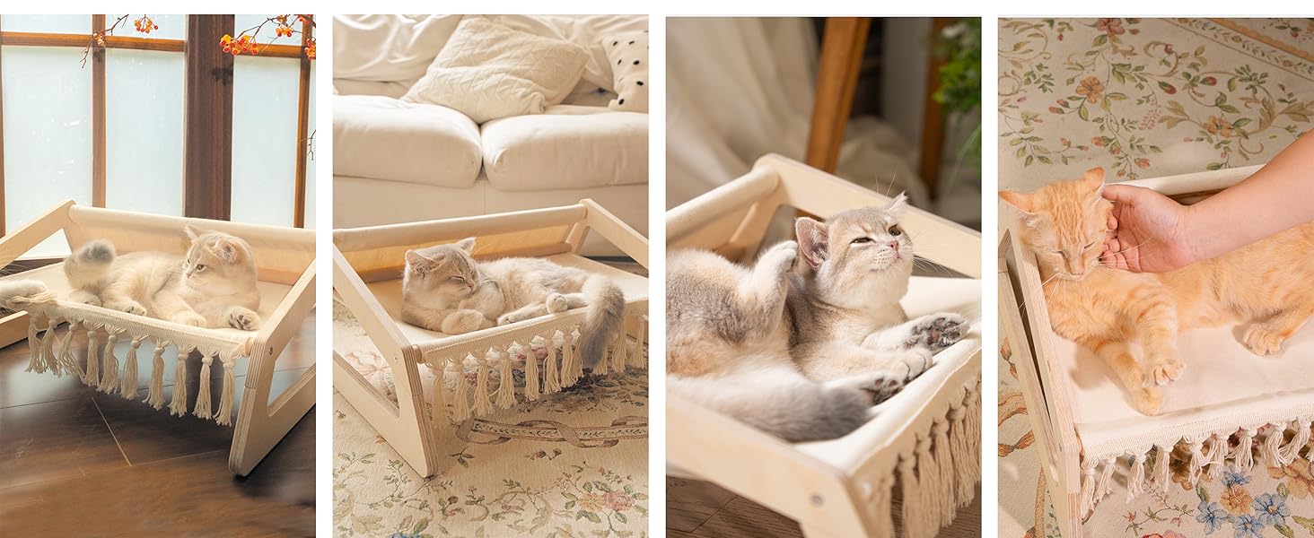 Кішка ліжко CheerPals, софа для котів з берези та бавовни, 53 x 48 см, стілець для сну, меблі для котів, підходить для літа