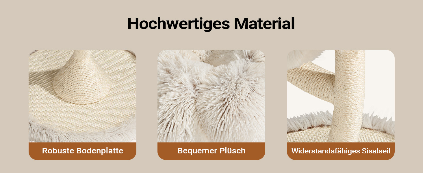 Котячий будиночок-крісло Fudajo з 3 лежаками, котячий комплекс з сизалю та плюшу, висота 125 см, діаметр 59 см, до 15 кг