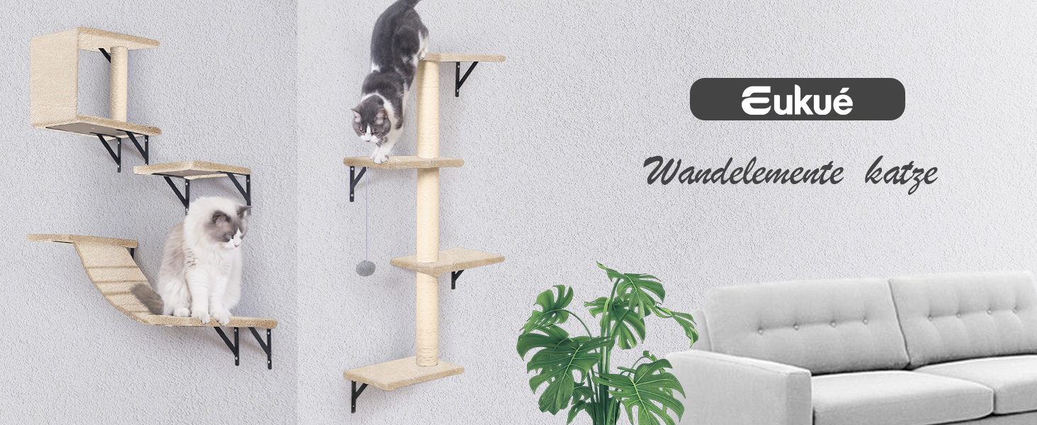 Кімната для кота на стіні Eukue: комплекс з 10 елементів з когтеточками, будиночком та мостом (до 10 кг)
