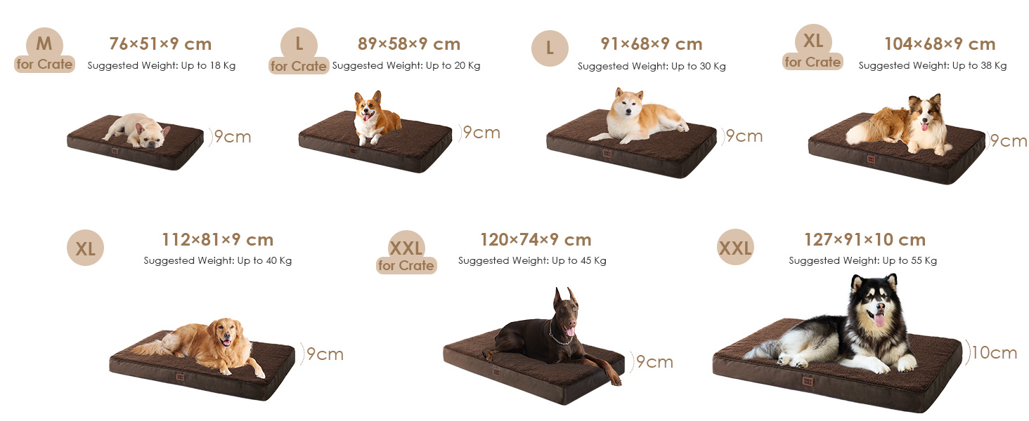 Ортопедичне ліжко для собак середніх порід EHEYCIGA 89x58x9 см, м'яке, знімний чохол, коричневе