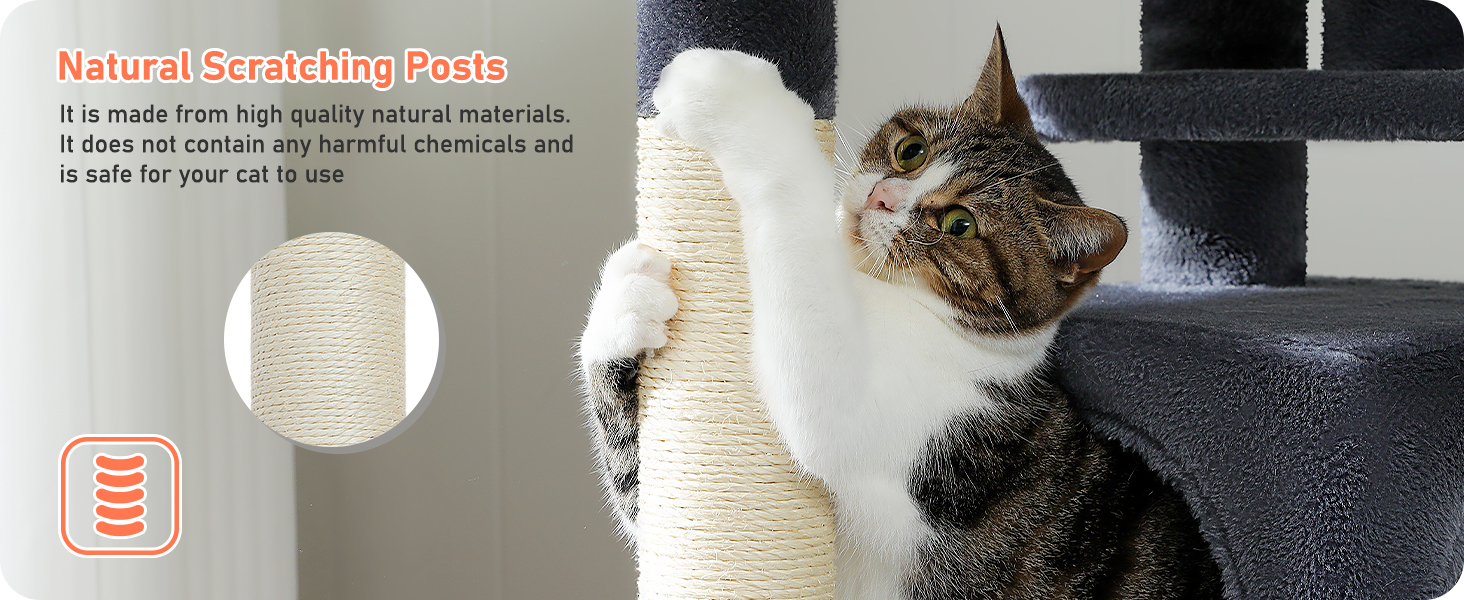 Кігтеточка PETEPELA 143 см з подушкою, кігтеточними стовпчиками, двоповерховим будиночком для котів – велика, зелена (темно-сіра)