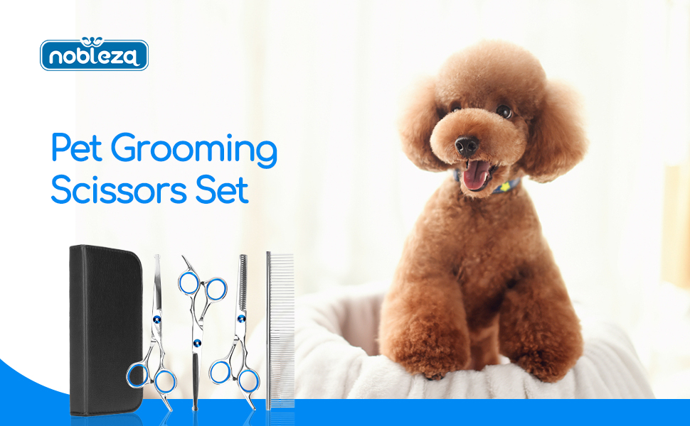 Набір професійних ножиць для собак Nobleza Hundeschere Set Profi: 4 в 1 (з круглим ножем, безпечною на кінчику, для собак, котів, тварин)
