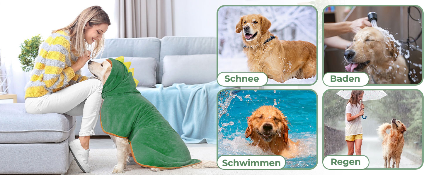 Рушник для собак з мікрофібри, халат для собак, швидковисихаючий, регульований, для великих, середніх та малих собак/котів (зелений, M)