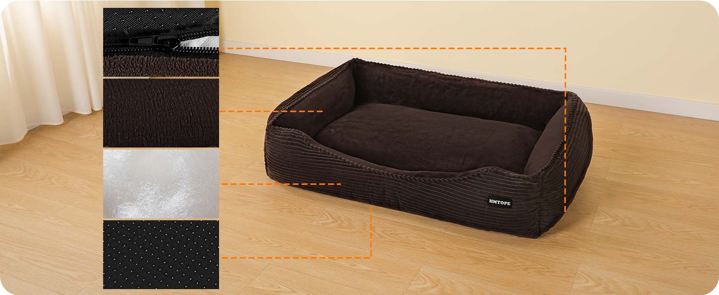 Ліжко для собак з тканини Cord, S/M/L, антиковзаюче, знімний та пральний чохол, м'яке та дихаюче, коричневе, 110 x 85 x 27 см