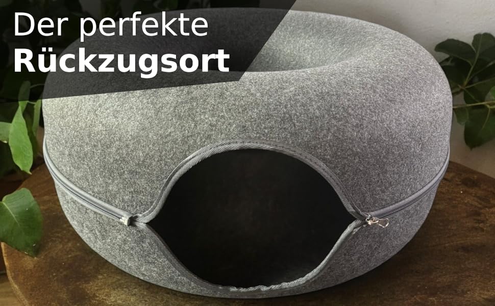 Лежак-донат PAWSAGE XXL для котів, 60x60x28 см, темно-сірий, м'який антистресовий тунель-будиночок для котів, флісовий затишний кошик
