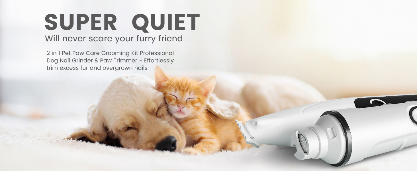 PAPMINI 2-в-1 триммер для когтів та стрижка когтів для собак, безшумний, акумуляторний, для великих, середніх та маленьких собак, білий