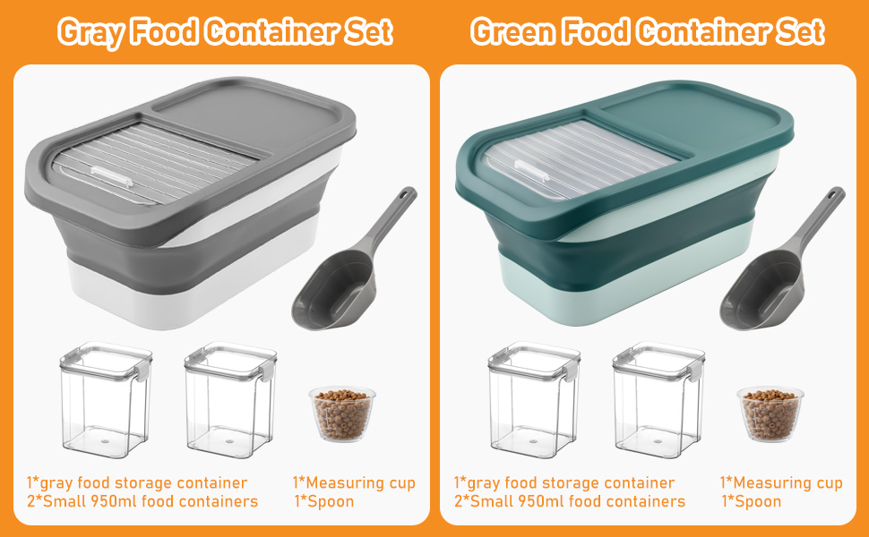 Контейнер для корму для собак та котів, 7 кг, сірий, з мірним стаканом та ложкою