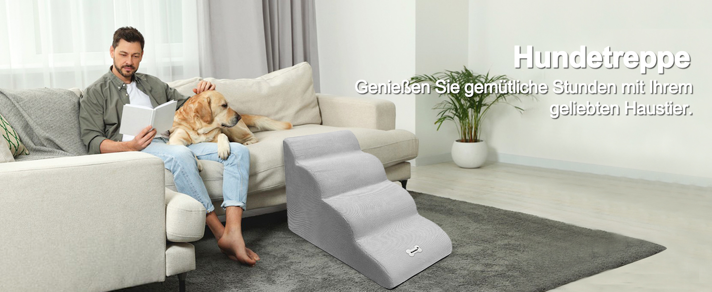 Сходинки для тварин Galatée: 4 сходинки, знімне прання, неслизькі, для високих ліжок/диванів (рожевий)