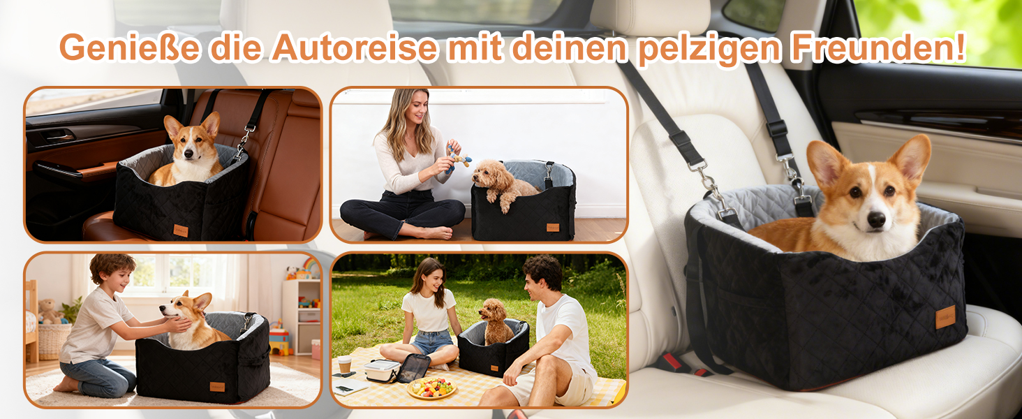 Автокрісло для собак середніх порід до 22,7 кг, автосидіння для собак, крісло-ліжко для подорожей з ременем безпеки, товстим матрацом, неслизьким дном, з можливістю прання та перенесення (Чорний) (55x30x30 см, 52x52x40 см)
