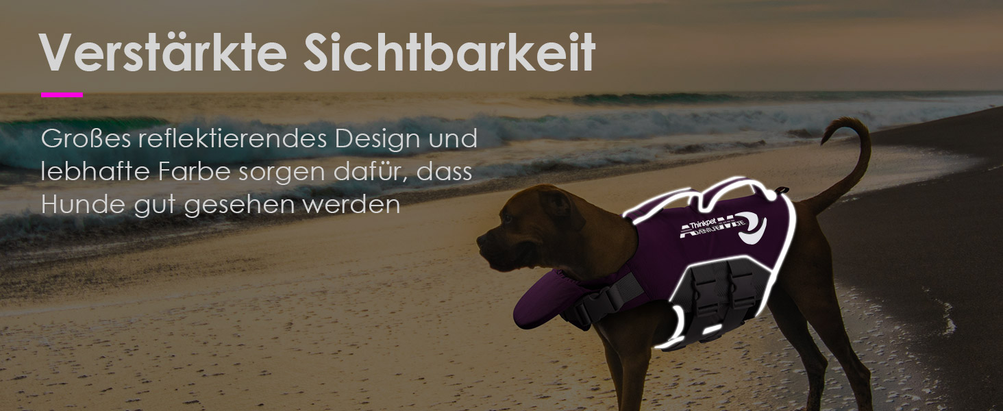 ThinkPet рятувальний жилет для собак, регульований, світловідбиваючий, з підйомною силою (фіолетовий, M)