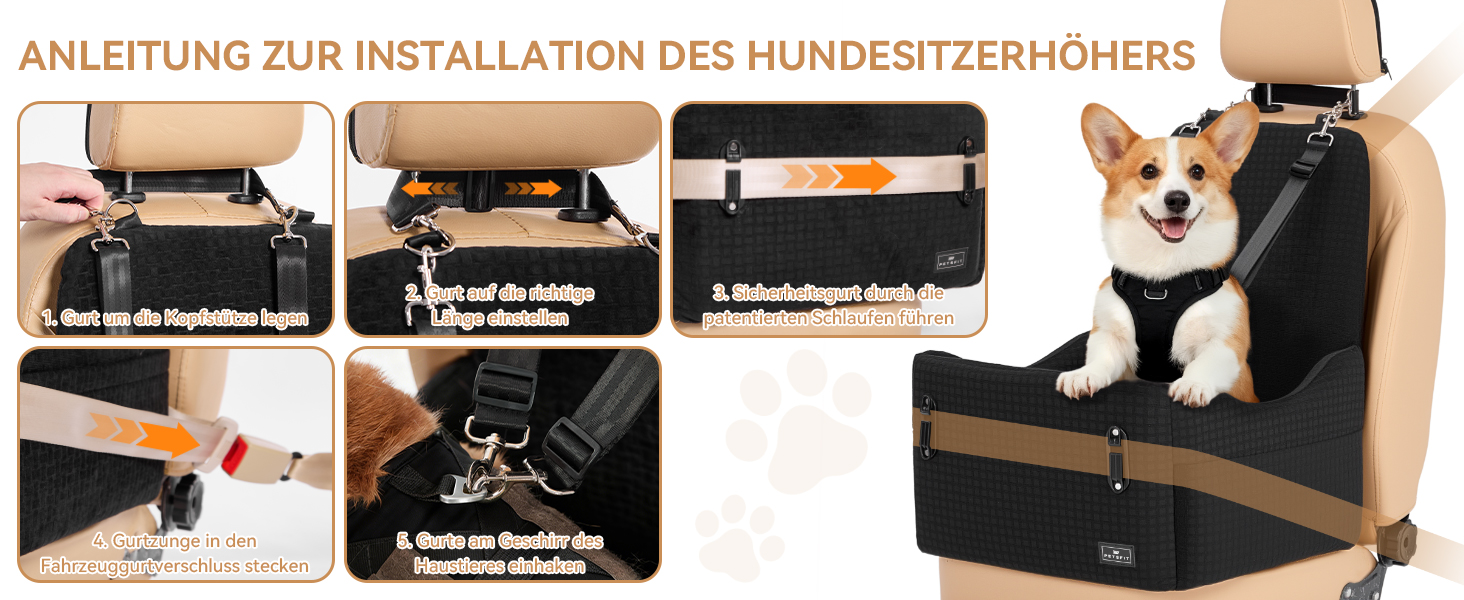 Автокрісло для собак PETSFIT до 15 кг – безпечне, з пам'яттю, 2 відділення, чорний/сірий