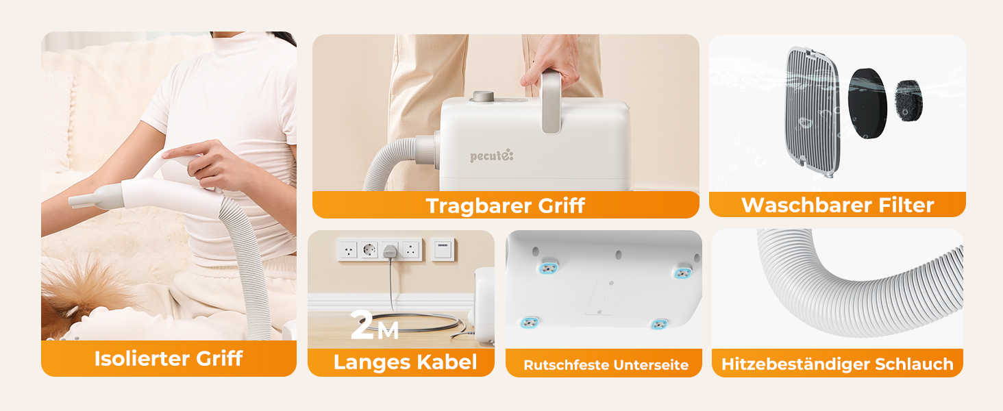 Фен для собак Pecute: потужний сушар для грумінгу з регулюванням температури та швидкості, комплект для догляду за тваринами