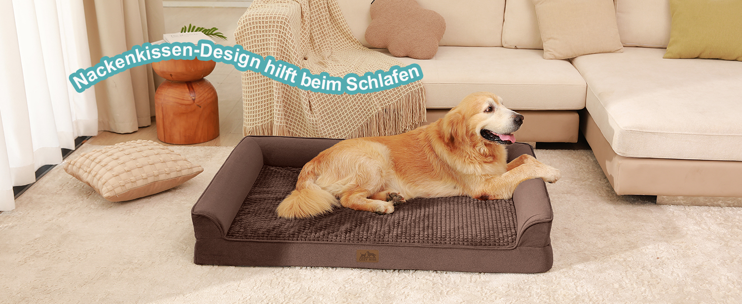 Ортопедичне ліжко для собак маленьких порід, водонепроникне диван-ліжко з бортиками, з підтримуючою піною, знімний та пральний чохол, водонепроникне дно, антиковзаюче (M 91*69*19 см, Колір: Коричневий)