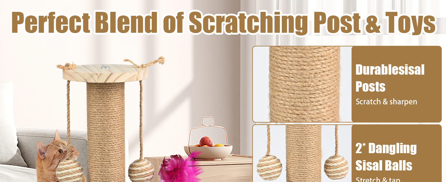 Іграшка для котів TSKDKIT: інтерактивний кігтеточки з кулями, пір'ям та м'ячами, 45 см, 2-ярусний обертовий столик, для маленьких/середніх котів