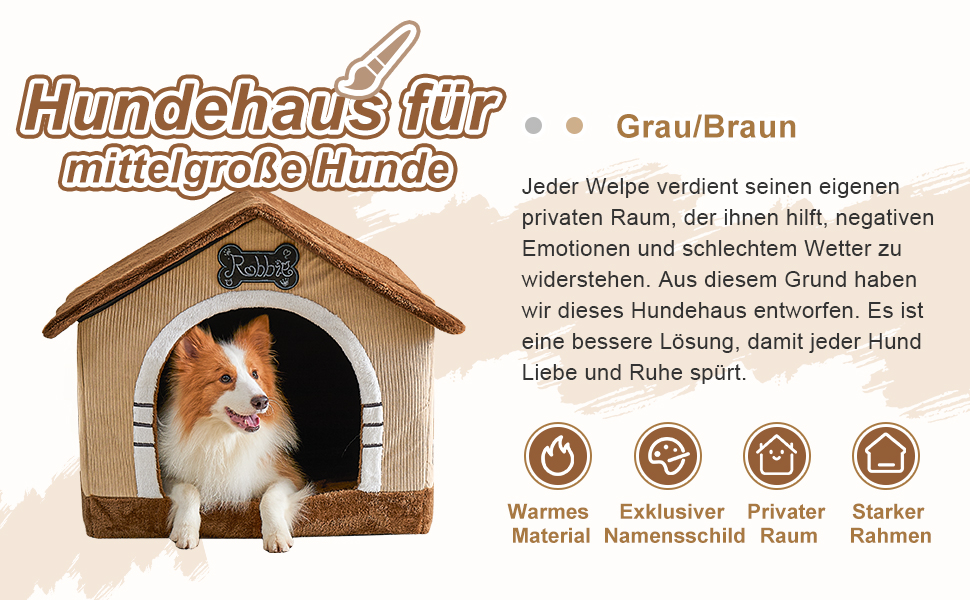 Будка для собак Jiupety, XL, 51x46x46 см, коричнева. Зручне ліжко-будка для собак вагою 7-14 кг, для дому