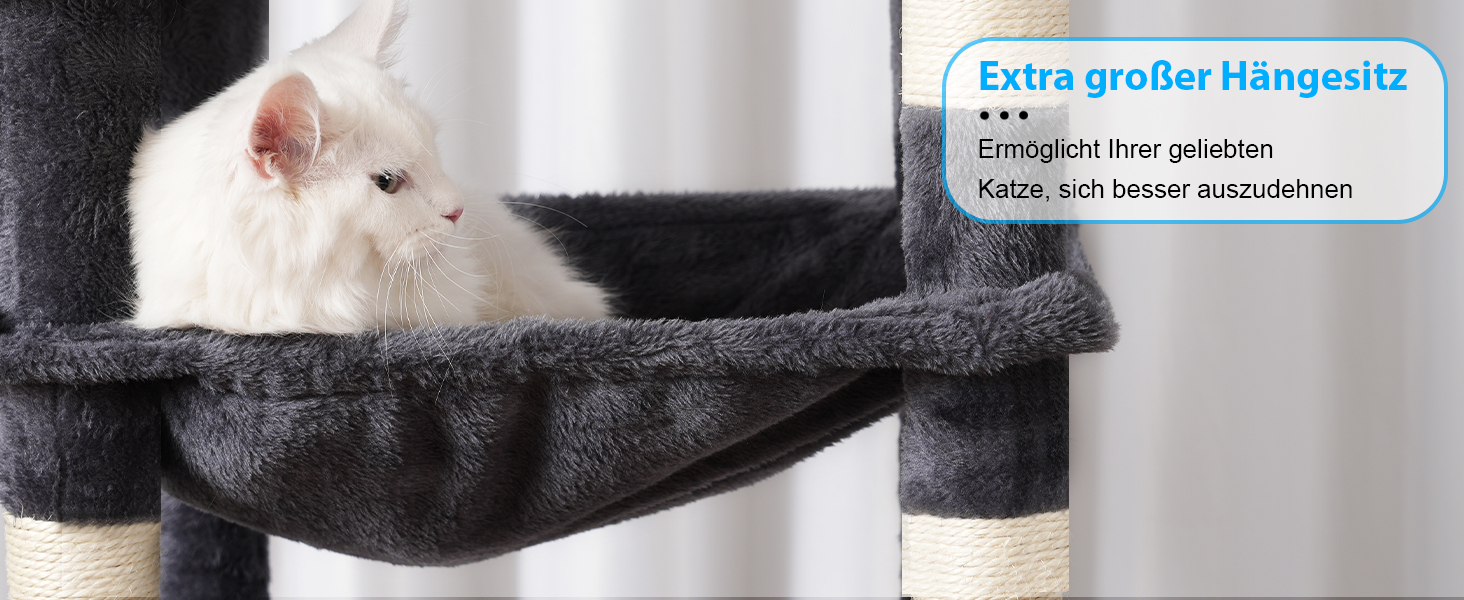 Котячий будиночок Hey-brother Kratzbaum: багатоповерховий, 145 см, сірий, з лежаком та гамаком