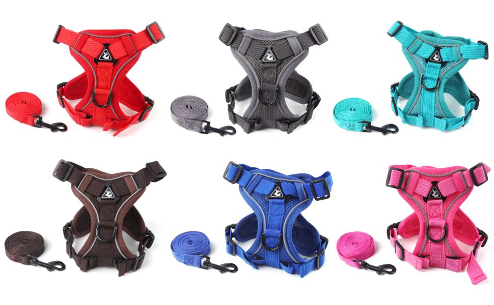 Набір посуду та шлейка для собак та котів, витривала регульована шлейка з поводом, сітка з відбиваючими смугами, XL, червоний XL