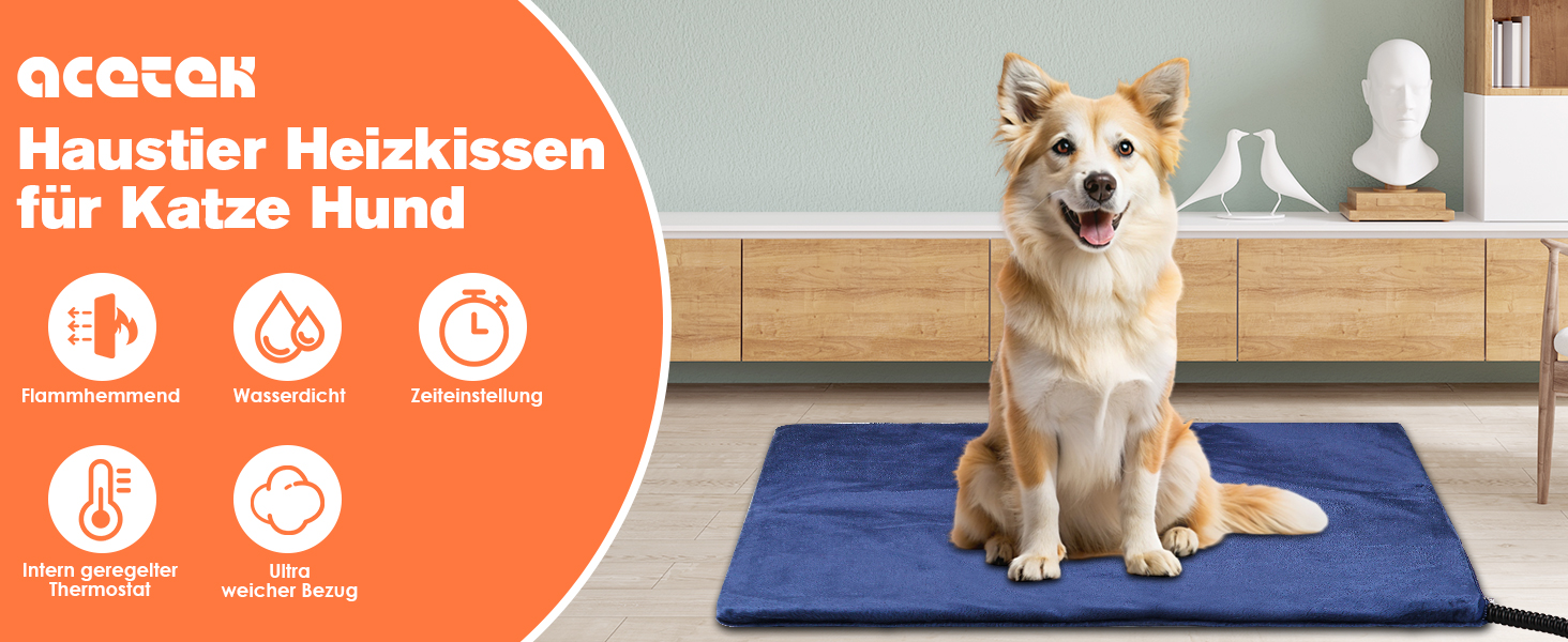 Килимок для підігріву домашніх тварин, великий для собак та котів, з регулюванням часу та температури, 60 x 90 см