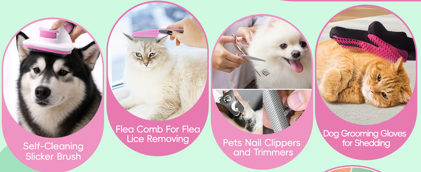 Набір для догляду за собаками та котами 13 предметів: триммер для нігтів, пилка, гребінець для видалення ковтунів, щітка для миття та скрубер для шампуню + аксесуари для догляду за шерстю