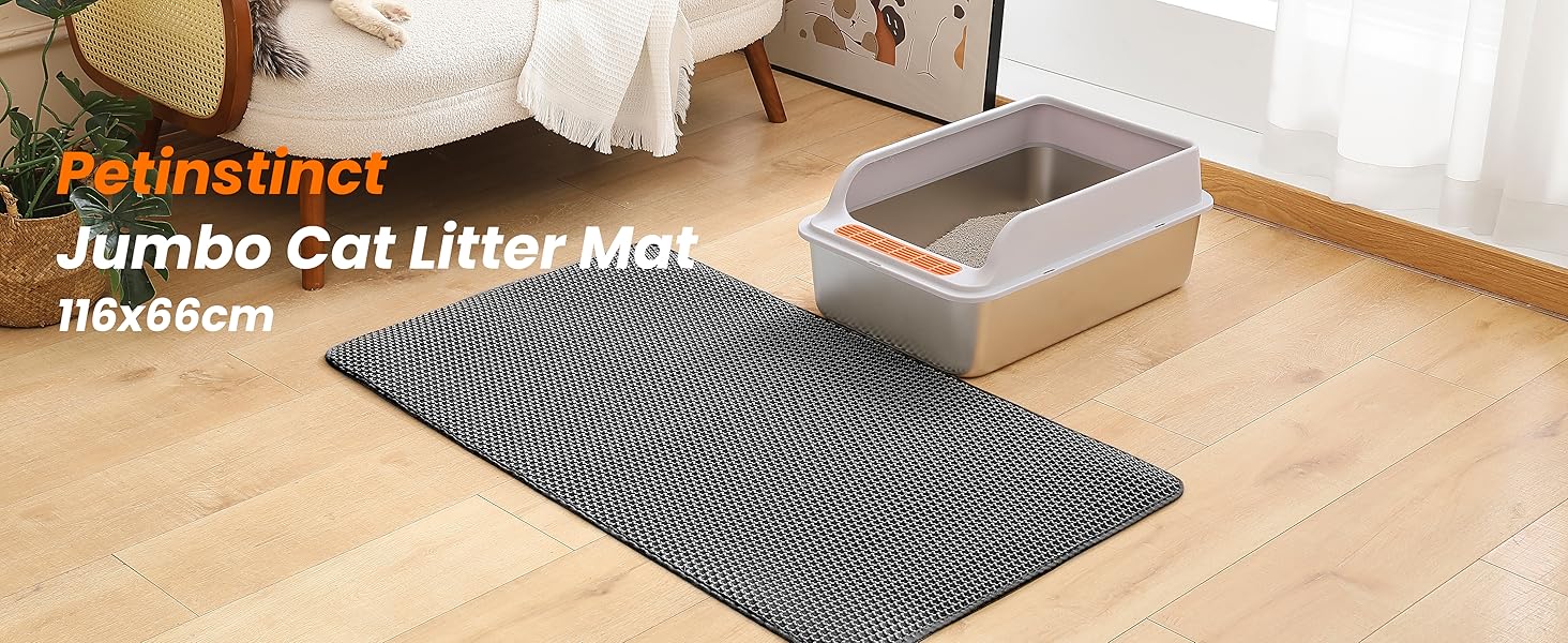 Килимок для котячого туалету Petinstinct, XXL, 116x66 см, чорний, двошаровий, бджолиний дизайн