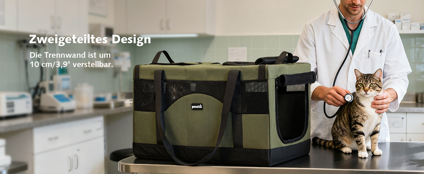 Транспортна переноска для котів Pecute – переноска-сумка для 2 котів, сіра, складана