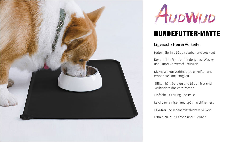 Силіконовий килимок для годування собак та котів AUDWUD, чорний, 61x41 см, антиковзаючий