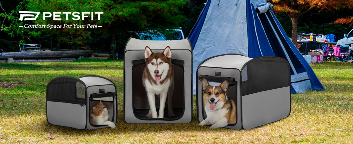 Клітка для собак Petsfit, складана, сіра, середнього розміру (68.5 x 39.5 x 56 см)