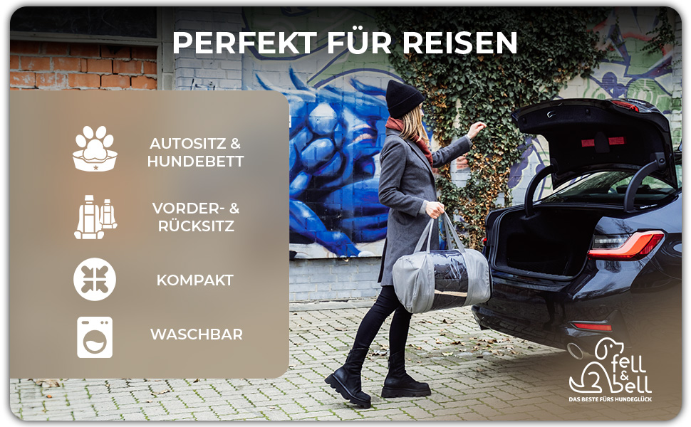 Автокрісло для собак середнього розміру Fell&bell, чорного кольору | 2-в-1, зручне та стильне, для подорожей