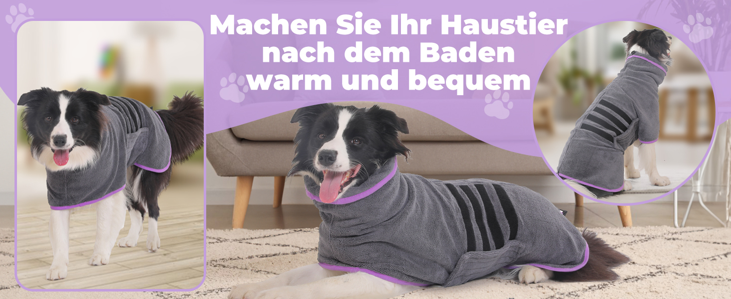 Рушник для собак, мікрофібра, середні та великі породи - сірий, швидке сушіння, супер вбирання, для собак та котів (фіолетовий, XXL), 2 сторони сірий/фіолетовий