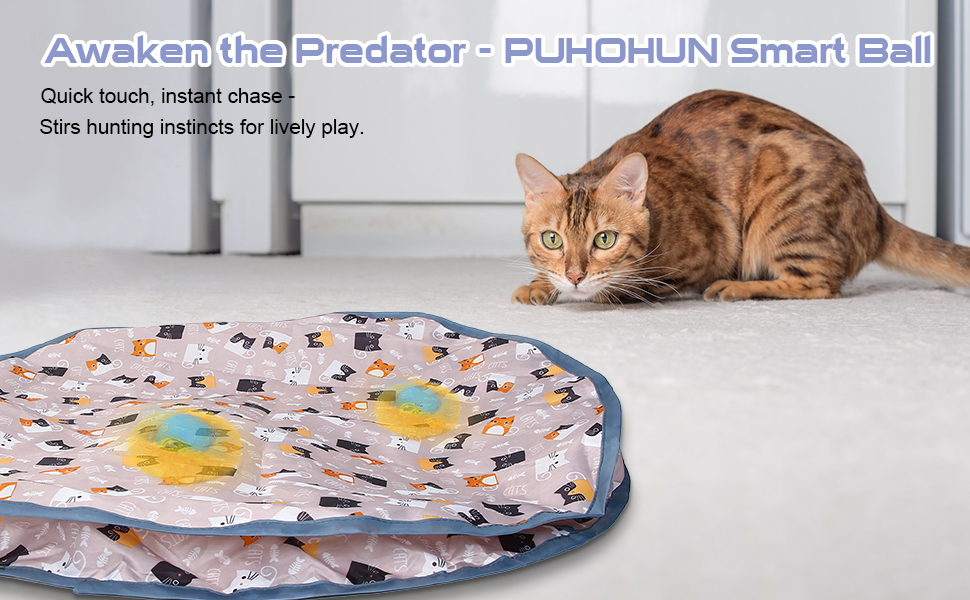 Інтерактивна іграшка для котів PUHOHUN: автоматичний м'ячик, що рухається, з функцією самостійної розваги. Безшумна, з активізацією руху та звуком. Blue