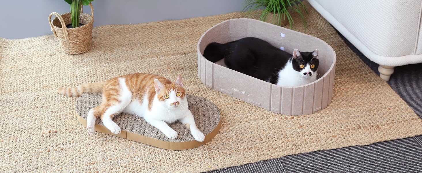 Кразборд для котів FUKUMARU: диван з крафт-паперу, 61 см, з м'яким лежаком, коричневий