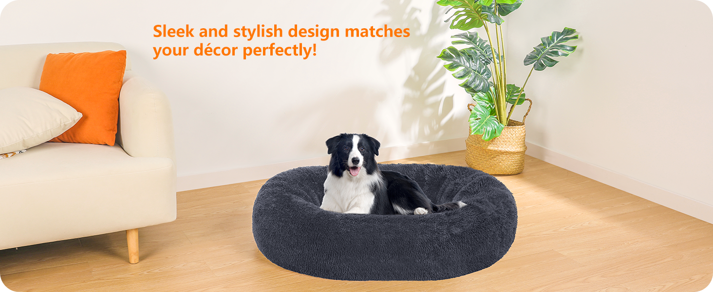 Ортопедичне ліжко для собак, кругленьке, подушка, диван для собак та котів, донат, м'яке, корзина для собак, можна прати, діаметр 90 см, темно-сірий, розмір 90 x 90 x 20 см, темно-сірий