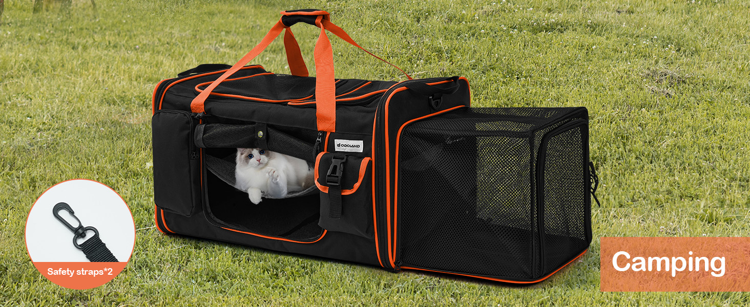 Транспортна переноска для котів Odoland, 60x38x35 см, розширювана, з туалетом для котів, з плечовим ременем, ідеальна для подорожей