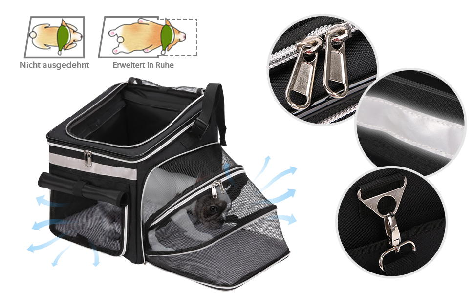 Сумка на велосипед для тварин, рюкзак для собак та котів з сіткою, складана переноска для малих та середніх собак та котів до 6 кг (Чорний)
