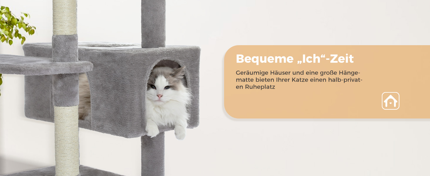 PAWZ Road Драбина-кіготь для великих котів, 184 см, сіра, з сизалевим покриттям, 2 стійки, будиночок та кошик