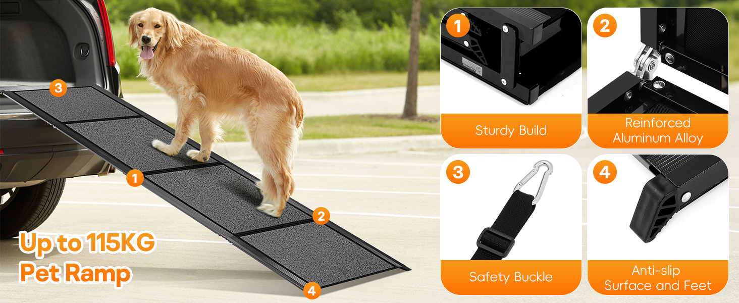 Рампа для собак до автомобіля, складана, до 115 кг, з антиковзким килимком, для вантажівок та SUV, великі та середні породи